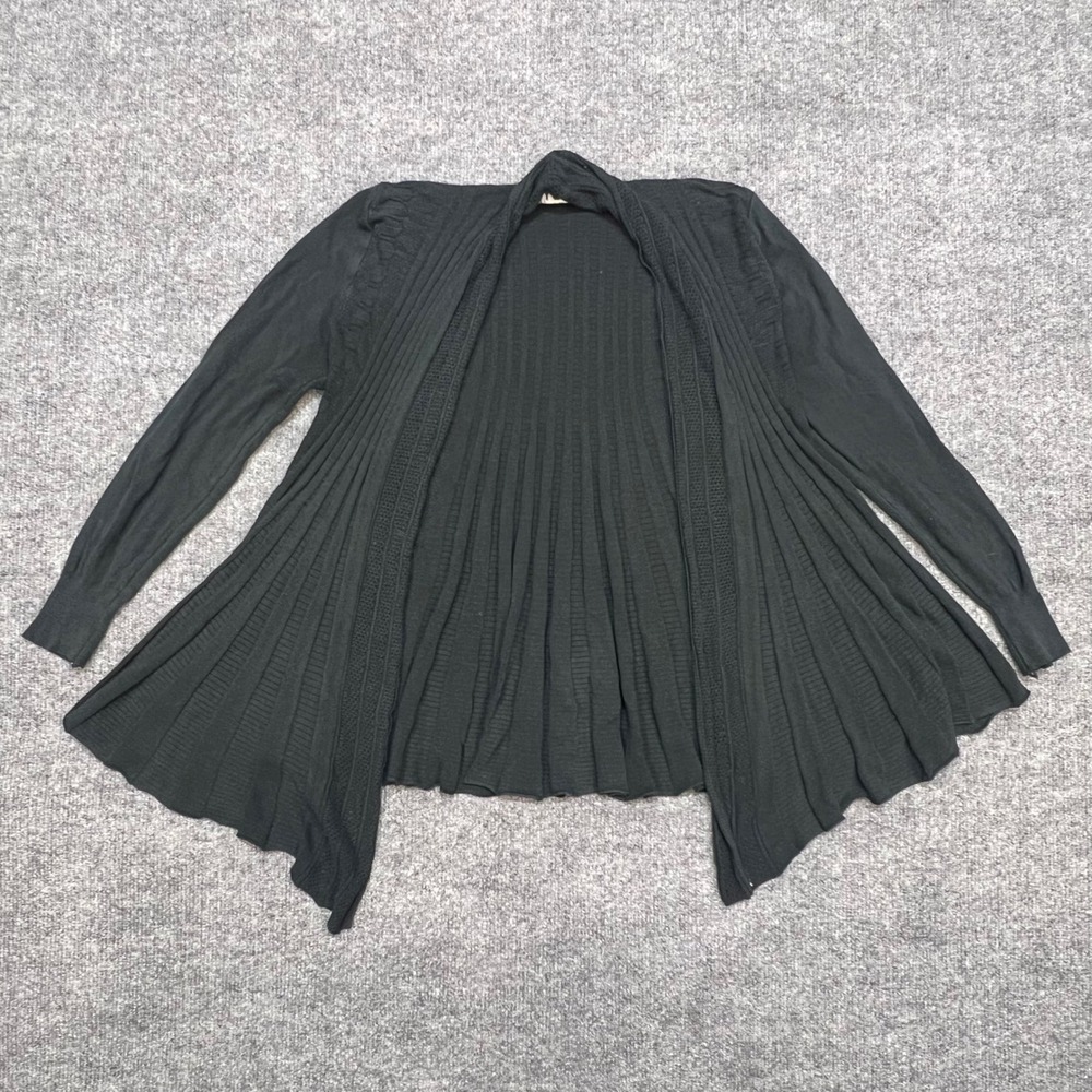 Yuna Cardigan Womens Small Black Ribbed Knit Open Front Long Sleeve Flare